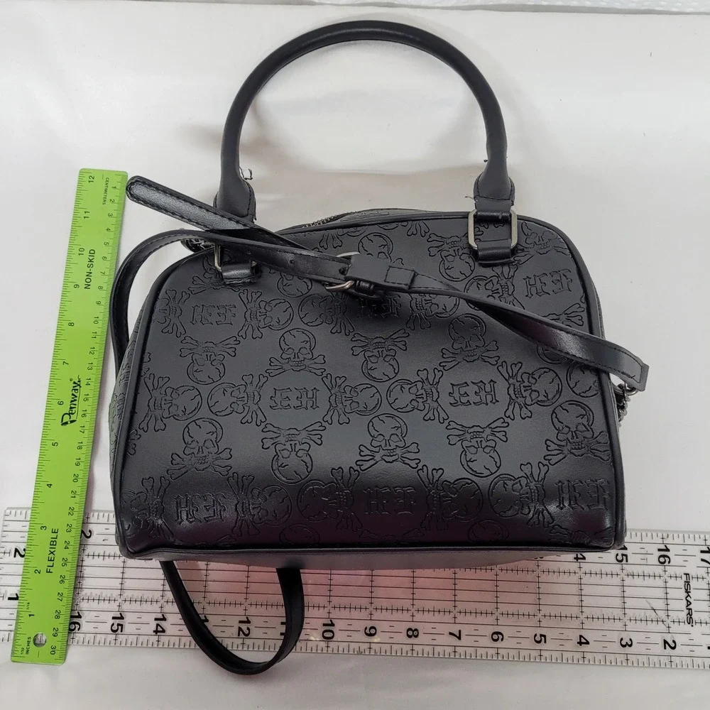 Ed Hardy Black Embossed Skull Rhinestone Satchel Crossbody Bag Y2K